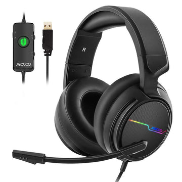 Jeecoo V20U USB Pro Gaming Headset for PC - 7.1 Surround Sound Headphones with Noise Cancelling Microphone- Memory Foam Ear Pads RGB Lights for Laptops